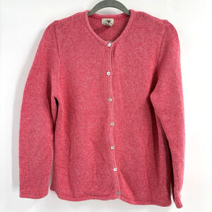 LL Bean Cardigan Sweater Large Pink Coral Cotton Knit Cottagecore Vtg